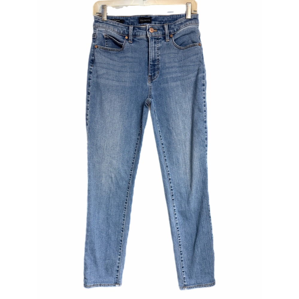 Talbots Curvy Straight Leg Jeans Size 4 Medium Wash High Rise Stretch Denim